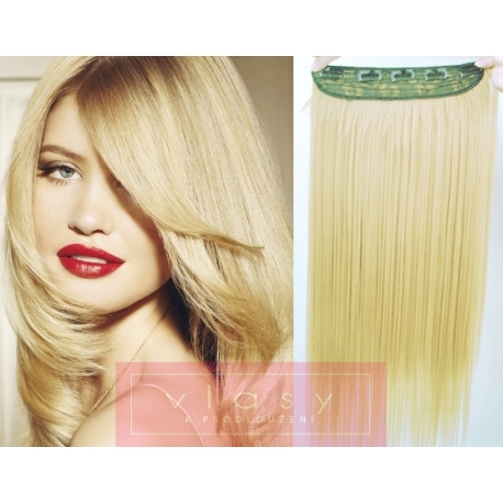Clip in pás z pravých vlasů 53cm rovný – nejsvětlejší blond