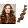 Vlnité vlasy pro metodu Pu Extension / Tape Hair / Tape IN 50cm - světle hnědé
