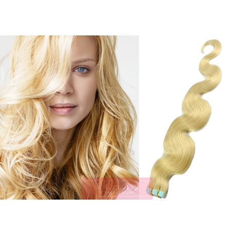 Vlnité vlasy pro metodu Pu Extension / Tape Hair / Tape IN 60cm - nejsvětlejší blond